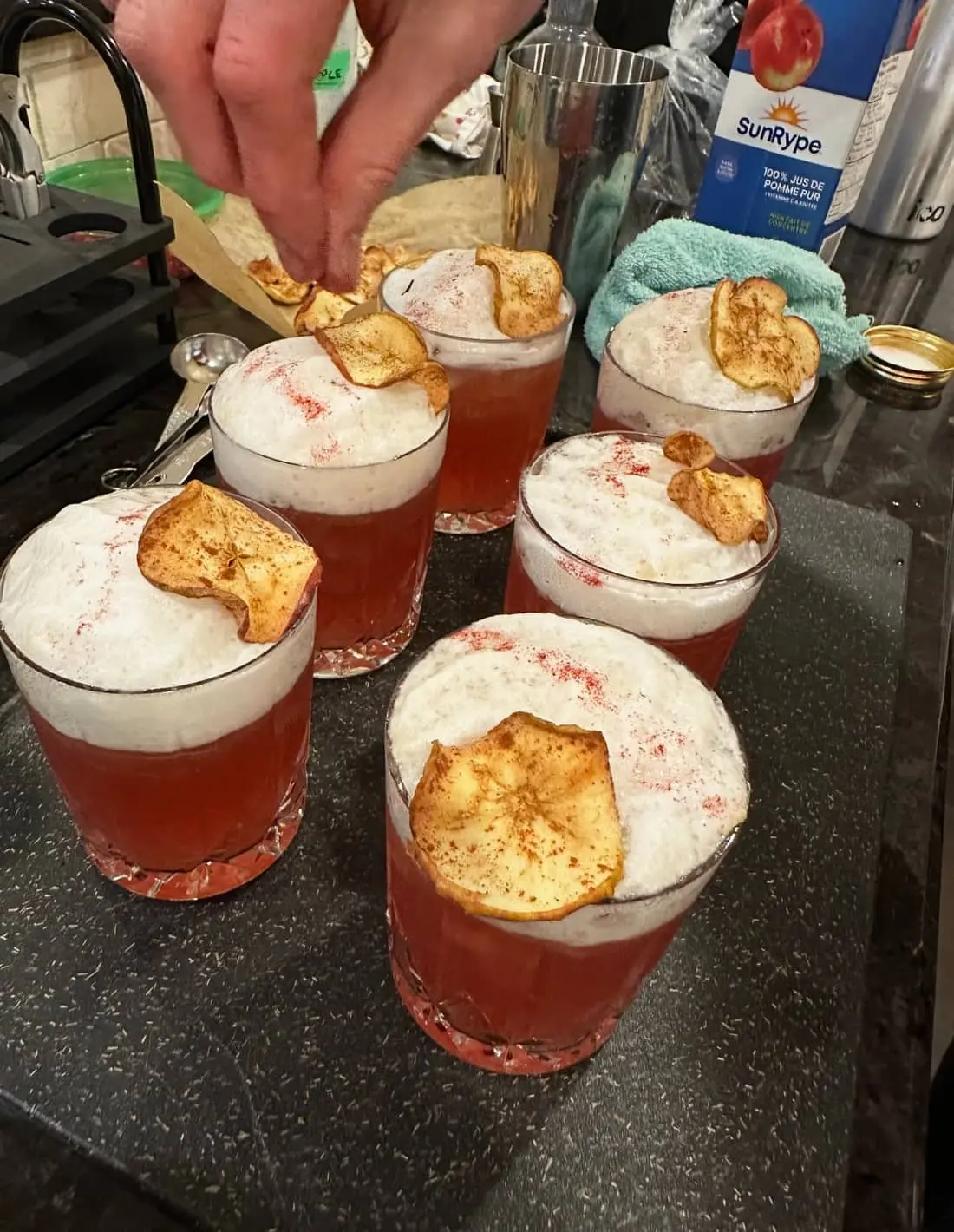 A craft cocktail and plated course by Chef Josh
