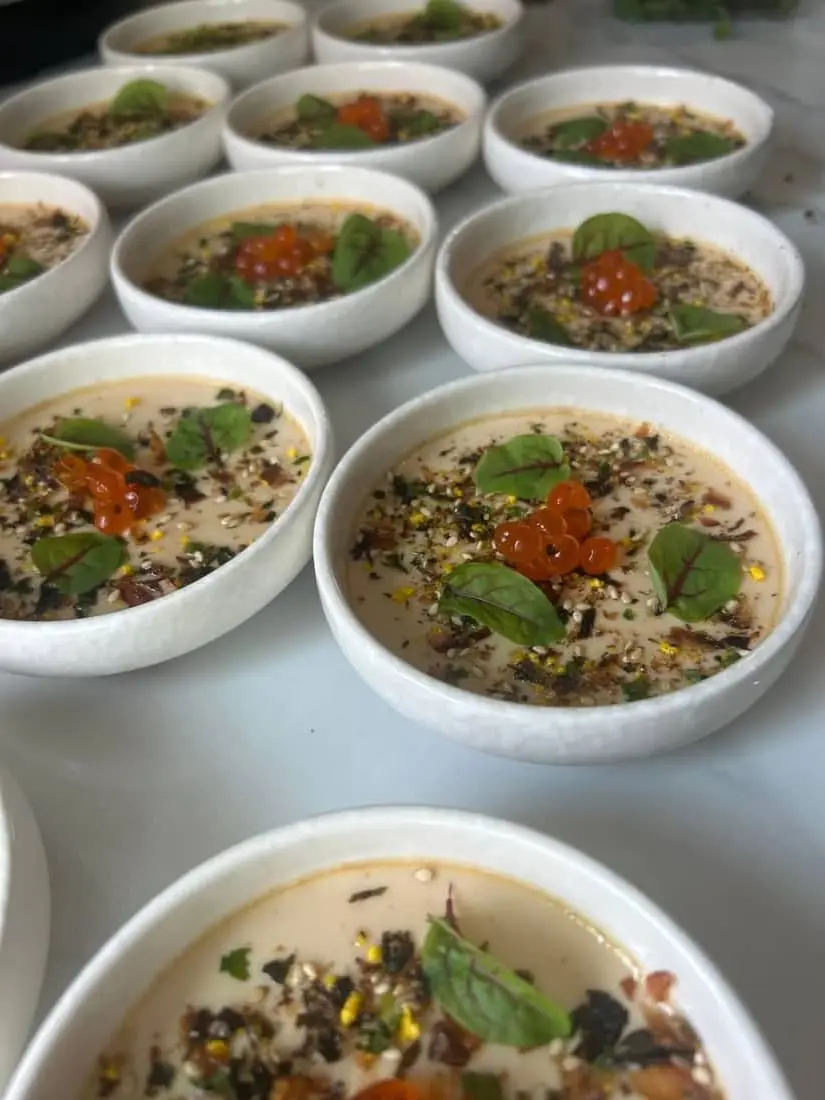 Savoury custard, salmon roe, sesame, sorrel